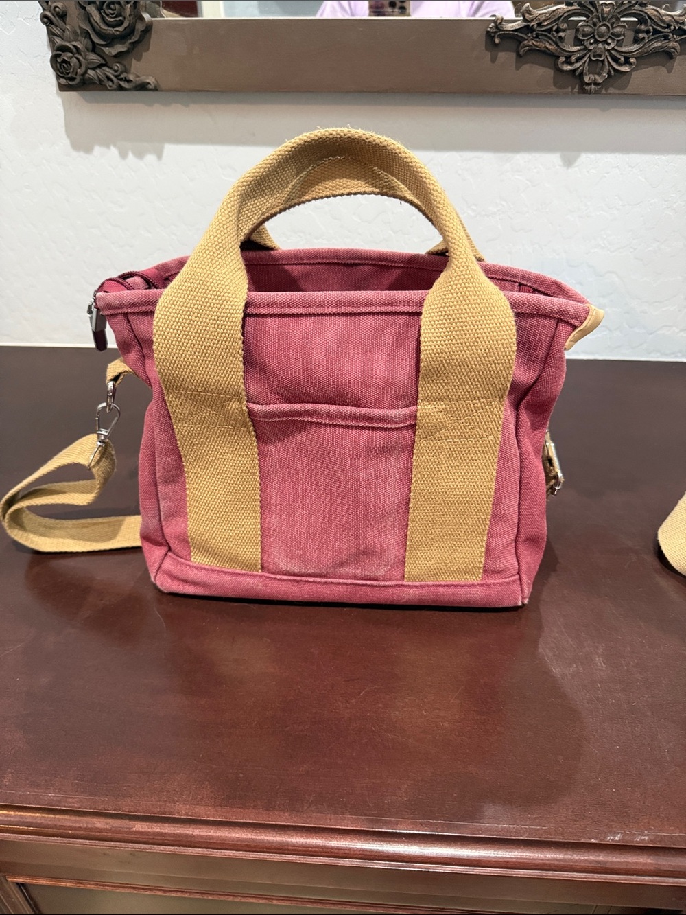 Dusty Rose Canvas Tote with Mustard Straps